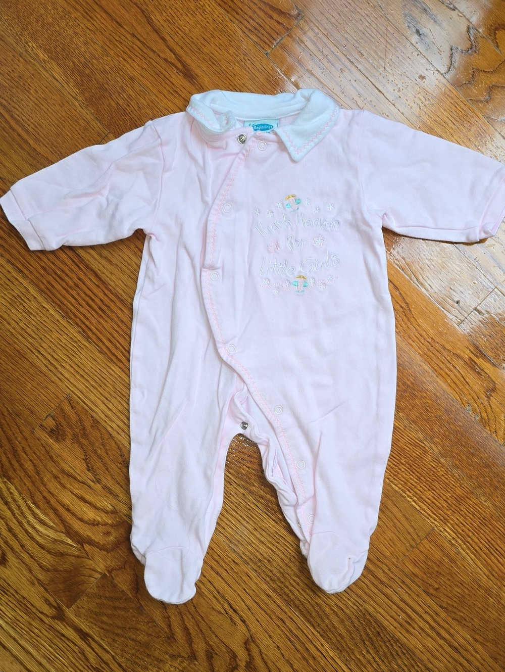 Soft Light Pink Footed One-Piece with Embroidered Detail